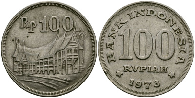Индонезия 100 рупий 1973 хижина минангкабау KM 36 медно-никель 4171-1235