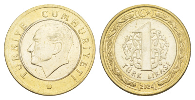 Турция 1 лира 2024 Кемаль Ататюрк KM 1244 биметалл UNC 4650-514