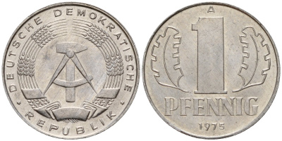 ГДР 1 пфенниг 1975 A KM 8.1 алюминий 112-1019
