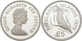 Фолклендские острова 5 фунтов 1979 серия сохраним наш мир, горбатый кит, тираж 3432 экземпляров KM 11 серебро PROOF 1074-4-54