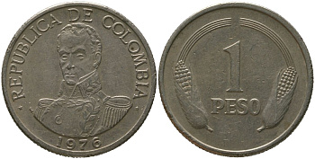 Колумбия 1 песо 1976 KM 258.2 медно-никель 4529-1053