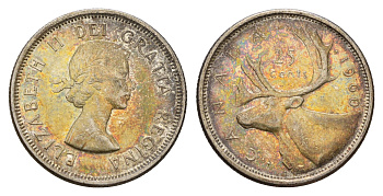 Канада 25 центов 1960 Елизавета II (1952-2022), олень KM 52 серебро 4671-547