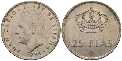 Испания 25 песет 1984 Хуан Карлос I (1975-2014) KM 824 медно-никель 183-144