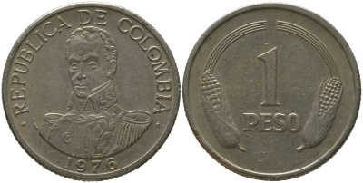 Колумбия 1 песо 1976 KM 258.2 медно-никель 4529-1053