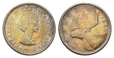 Канада 25 центов 1960 Елизавета II (1952-2022), олень KM 52 серебро 4671-547