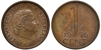 НИДЕРЛАНДЫ 1 ЦЕНТ 1956 KM 180 бронза 72-1044
