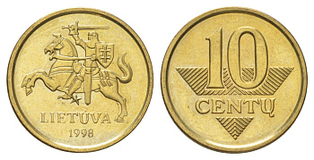Литва 10 центов 1998 KM 106 никель латунь UNC 4625-566