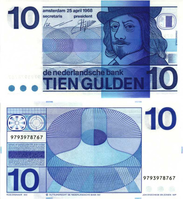 НИДЕРЛАНДЫ 10 ГУЛЬДЕНОВ 1968 24 АПРЕЛЯ 1968, ХУДОЖНИК ФРАНС ХАЛС Pick 91а бумага UNC (ПРЕСС) 8592-49-2-1