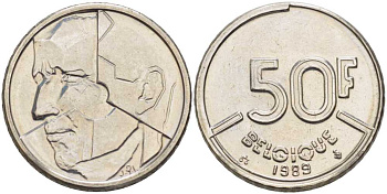 БЕЛЬГИЯ 50 ФРАНКОВ 1993 BELGIQUE, БОДУЭН I (1951-1993) KM 168 никель 210-957