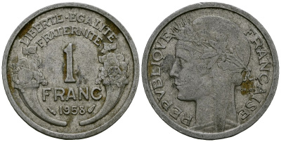 Франция 1 франк 1958 Тип Morlon KM 885a алюминий 4135-746