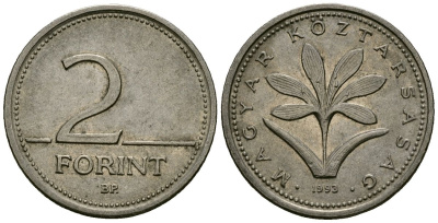 Венгрия 2 форинта 1993 KM 693 медно-никель 4136-114