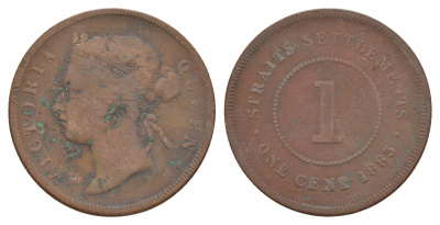Стрейтс-Сетлментс (Стрейтс Сетлментс) 1 цент 1883 Виктория (1837-1901) KM 9 медь 4656-255