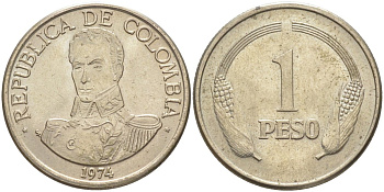 Колумбия 1 песо 1974 Симон Боливар KM 258.1 медно-никель 219-1017