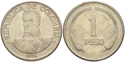 Колумбия 1 песо 1974 Симон Боливар KM 258.1 медно-никель 219-1017