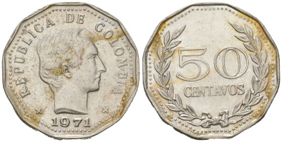 Колумбия 50 сентаво 1971 KM 244.1 медно-никель 4401-226