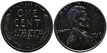 США 1 цент 1943 S (Сан-Франциско), Авраам Линкольн KM 132 a сталь плакированная цинком 4392-757