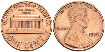 США 1 ЦЕНТ 1976 ЛИНКОЛЬН KM 201 медь цинк 188-312