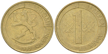 Финляндия 1 марка 1993 M KM 76 алюминиевая бронза 4617-1142