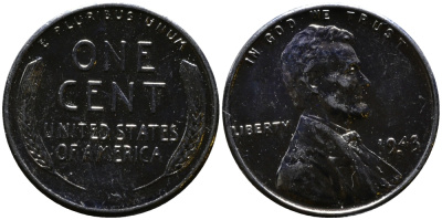 США 1 цент 1943 S (Сан-Франциско), Авраам Линкольн KM 132 a сталь плакированная цинком 4392-757