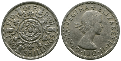 Великобритания 2 шиллинга (флорин) 1956 Елизавета II (1952-2022) KM 906, Spink 4146 медно-никель 4607-934