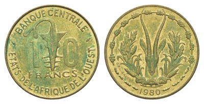 Западная Африка (BCEAO) 10 франков 1980 Центральный банк государств Западной Африки KM 1a медь алюминий никель 4642-241