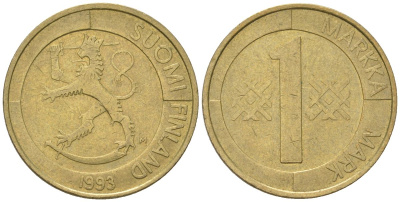 Финляндия 1 марка 1993 M KM 76 алюминиевая бронза 4617-1142
