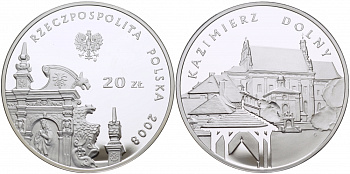 Польша 20 злотых 2008 серия города Польши, Казимеж-Дольны KM 642 серебро PROOF 1077-8-54