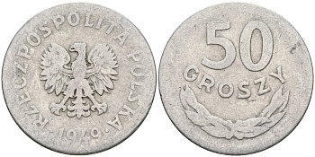 Польша 50 грошей 1949 KM 44а, Parchimowicz 209b алюминий 4364-1652