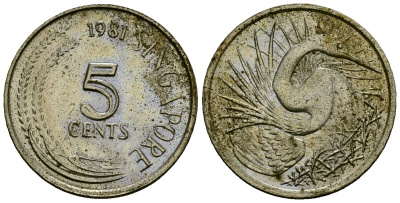 Сингапур 5 центов 1981 большая белая цапля KM 2 медно-никель 4174-113