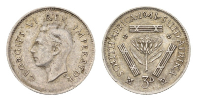 ЮАР 3 пенса 1941 Георг VI (1936-1952) KM 26 серебро 4564-716