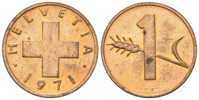 Швейцария 1 раппен 1971 KM 46 бронза aUNC 4164-313