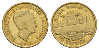 Дания 20 крон 2011 Корабли - Эмма Маэрск KM 942 алюминиевая бронза UNC 4650-937