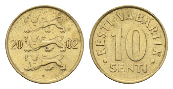 Эстония 10 сентов 2002 KM 22 латунь UNC 4668-635