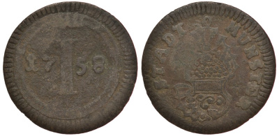 Мюнстер 1 пфенниг 1758 KM 335, Peus 60, Weingrtner 231 медь 4127-1243