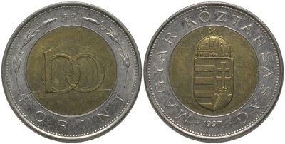 ВЕНГРИЯ 100 ФОРИНТОВ 1997 KM 721 биметалл 181-742