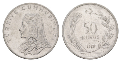 Турция 50 курушей 1975 Анатолийская невеста KM 899 нержавеющая сталь 4648-727