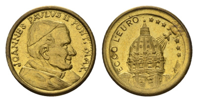 Ватикан 1 Ecco l'Euro 2000 пробник, Иоанн Павел II латунь UNC 4669-314