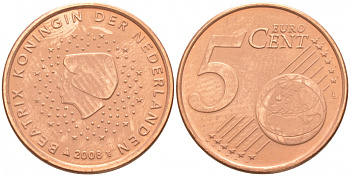 Нидерланды 5 евроцентов 2008 KM 236 сталь плакированная медью UNC 186-245