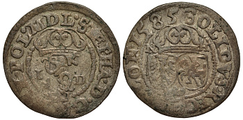 Польша 2 денари (шеляг) 1585 Стефан Баторий (1576-1586), вес 1,12 гр. серебро 1516-1534