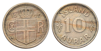 Исландия 10 эйре 1929 KM 1.1 медно-никель 4127-1525