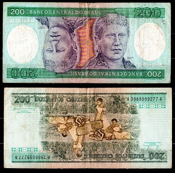 Бразилия 200 крузейро ND (1981-1984) Pick 199 b бумага 7376-32-3-2