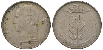 Бельгия 1 франк 1970 BELGIQUE KM 142 медно-никель 4128-924