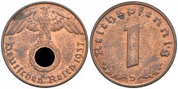 ГЕРМАНИЯ 1 РЕЙХСПФЕННИГ 1937 D J 361, KM 89 бронза aUNC 73-241