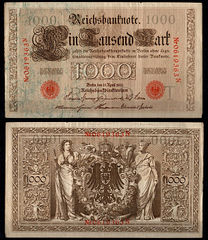 Германия 1000 марок 1910 Pick 44 b(2) бумага 6267-7-1