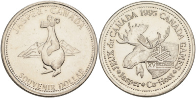 Канада жетон 1995 Souvenir dollar, Jasper, лось никель 4590-836