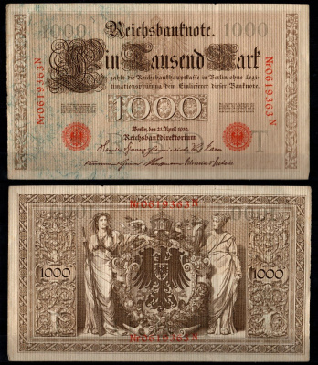 Германия 1000 марок 1910 Pick 44 b(2) бумага 6267-7-1