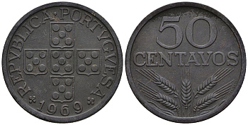 Португалия 50 сентаво 1969 KM 596 бронза 4148-346