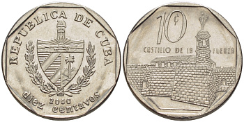 Куба 10 сентаво 2000 форт в Гаване Ла-Фуэрса KM 576.2 сталь плакированная никелем 66-711