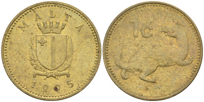 Мальта 1 цент 1995 ласка, горностай KM 93 никель латунь 4585-1228