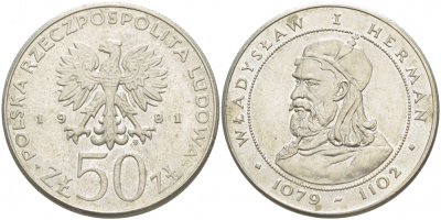 ПОЛЬША 50 ЗЛОТЫХ 1981 MW, СЕРИЯ ПОЛЬСКИЕ КОРОЛИ, ВЛАДИСЛАВ I ГЕРМАН (1079-1102) KM 128 медно-никель 4403-632